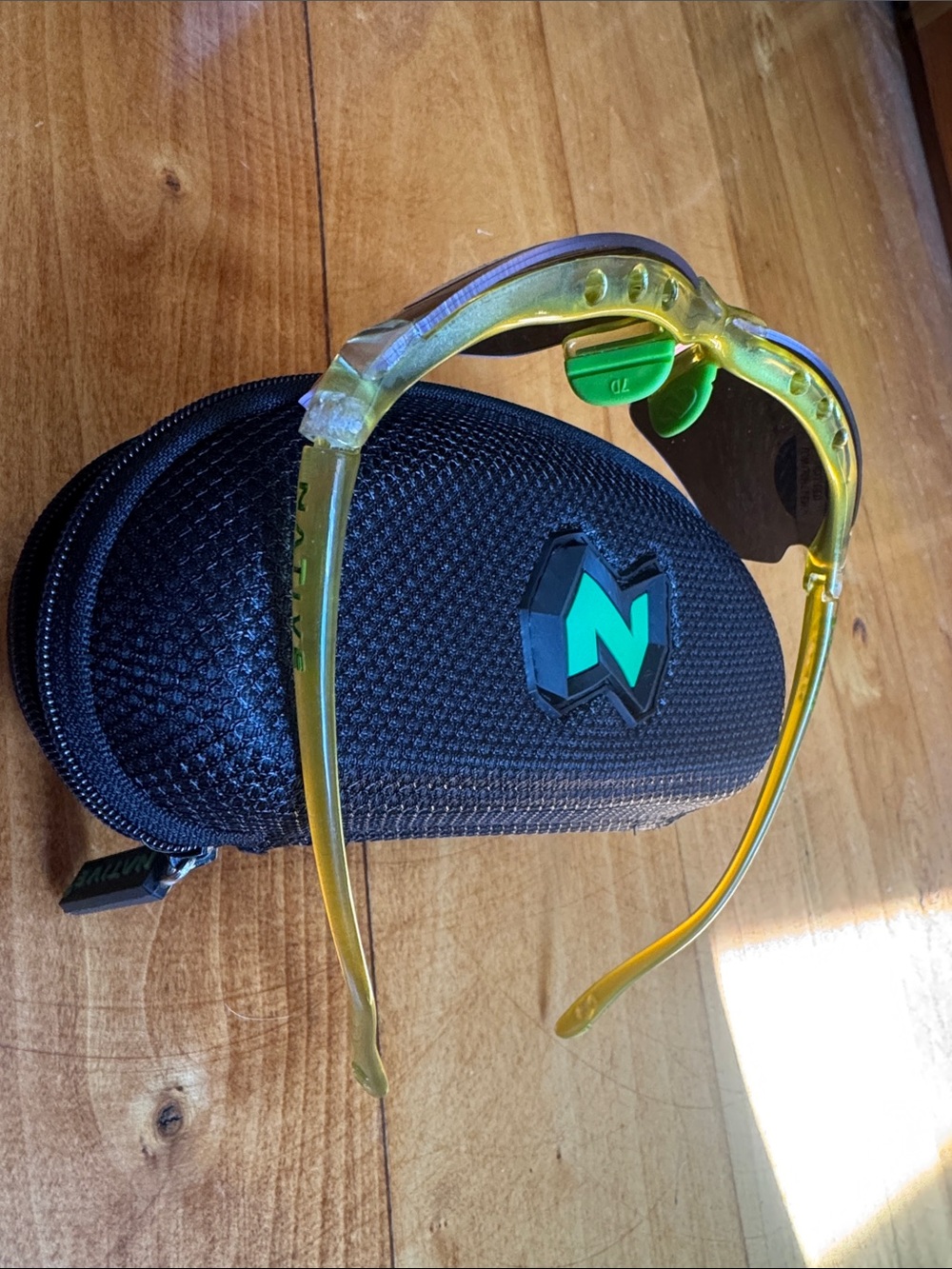 Native Yellow Translucent Sport Sunglasses with Green Nose Pads - Picture 2 of 4
